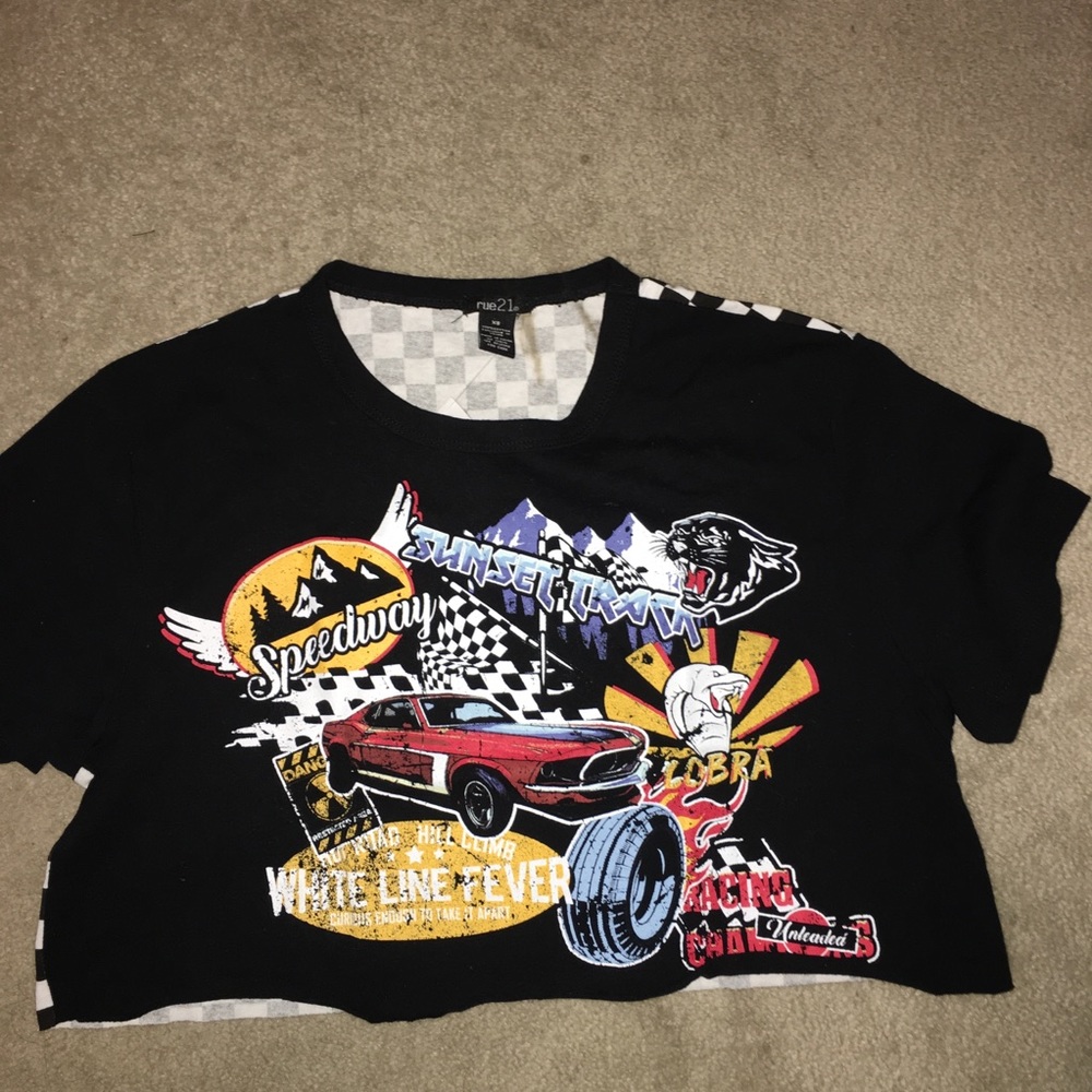 Vintage car tee crop top with a checkered back